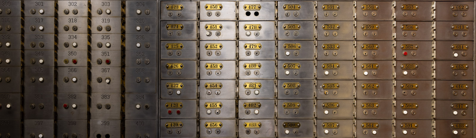 Wall filled with safe deposit boxes