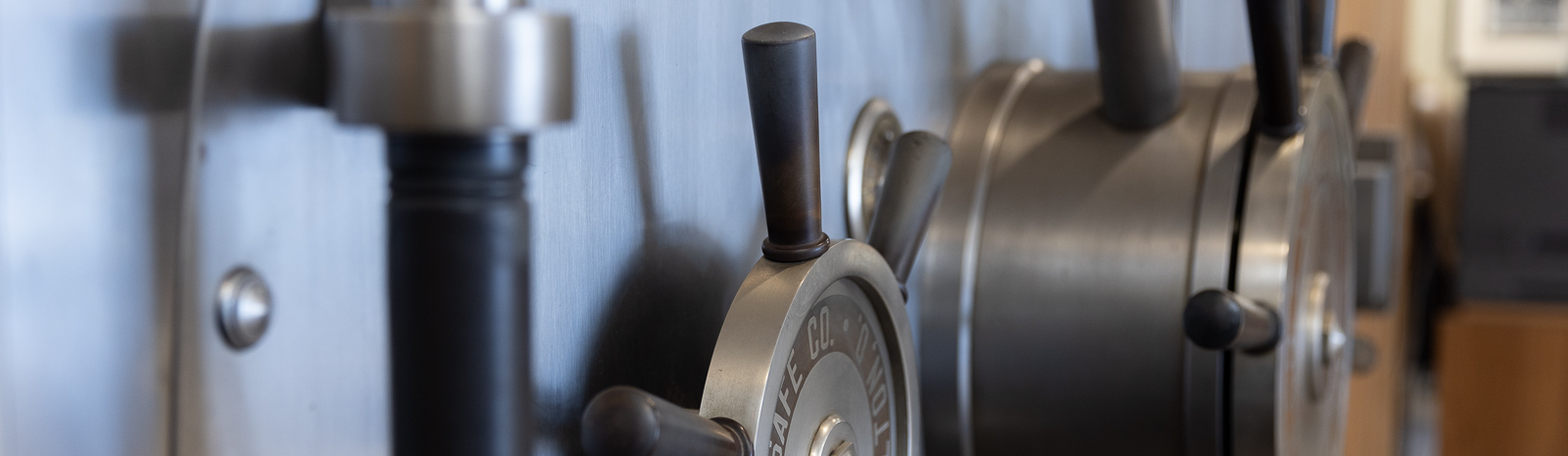 Wheel mechanisms to operate large vault door, Citizens State Bank, Gridley, KS