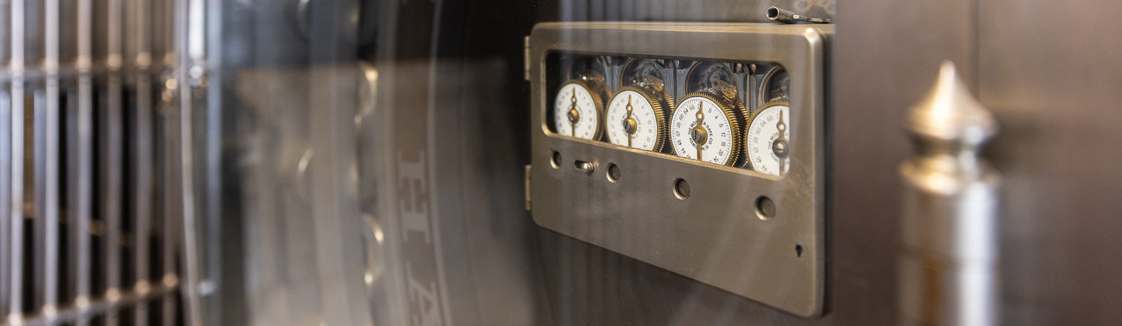 Dial mechanisms on secure vault door, Citizens State Bank, Gridley, Kansas